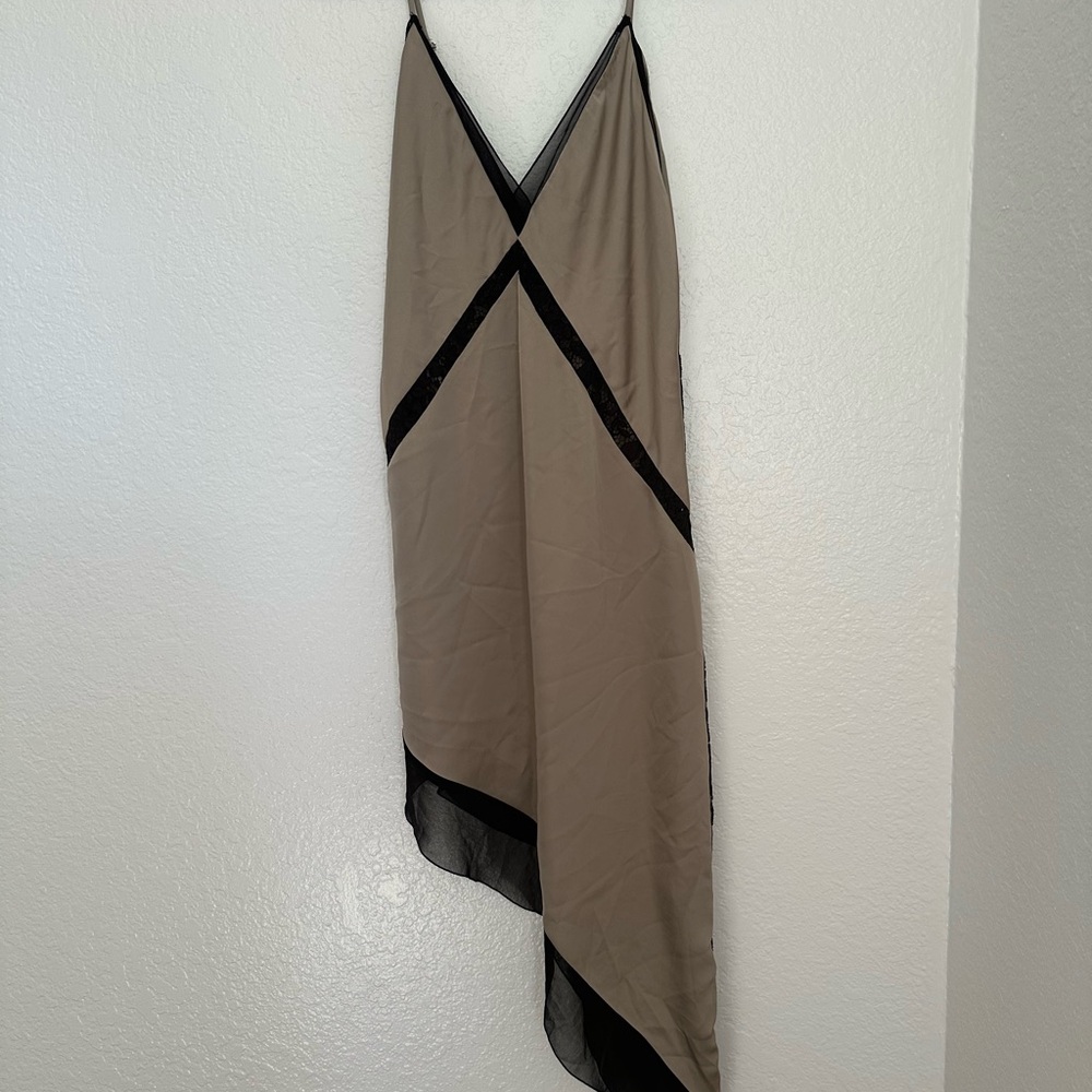 Zara Asymmetrical Black and Tan Dress